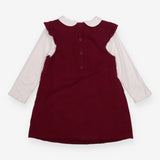 Outfit pinafore cord red embroidered flowers and w