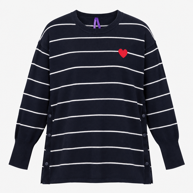 Jumper Navy White Stripe Cotton Blend Heart Matern