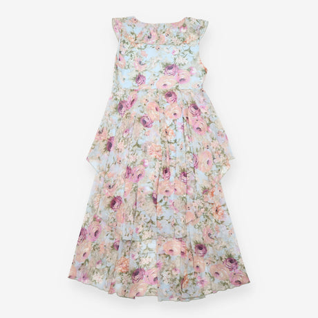 Light Blue Floral Ruffle Tiered Maternity Maxi Dre