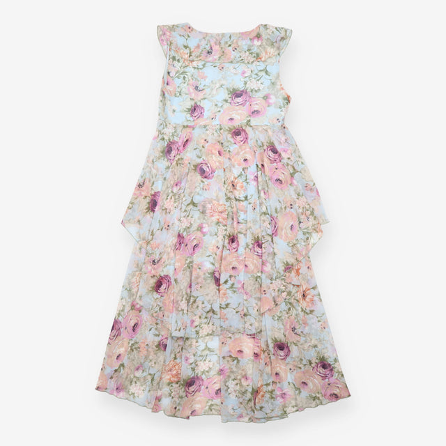 Light Blue Floral Ruffle Tiered Maternity Maxi Dre