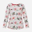 Top Long Sleeve Striped Floral Cream Black