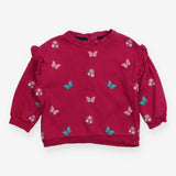 Sweatshirt pink frill shoulder flowers butterflies