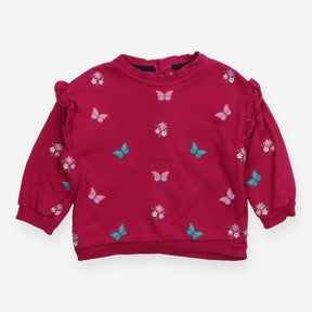 Sweatshirt pink frill shoulder flowers butterflies