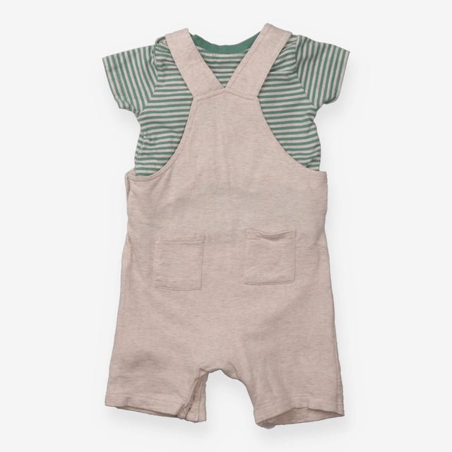 Dungarees White Marl with Tractor Applique