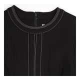 Midi Dress Black Crepe Knit Tailored Topstitch