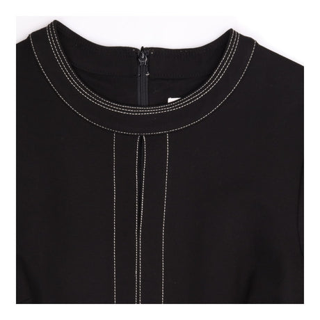 Midi Dress Black Crepe Knit Tailored Topstitch