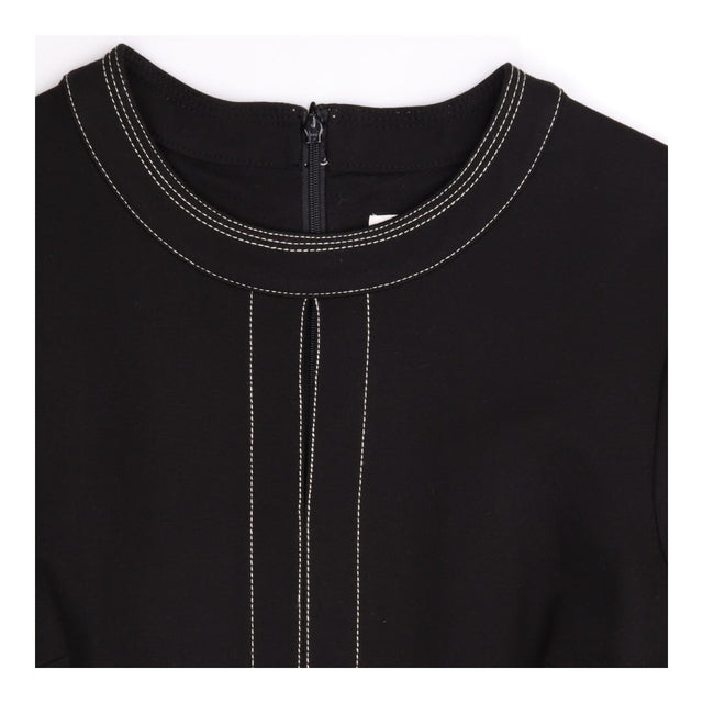 Midi Dress Black Crepe Knit Tailored Topstitch