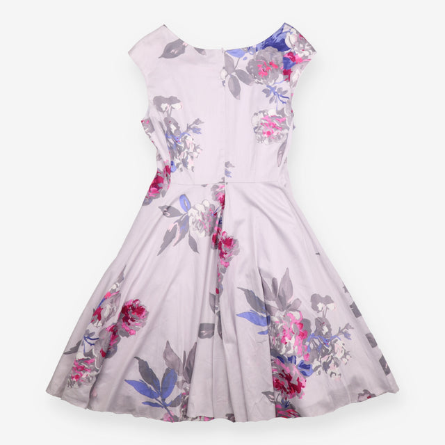 Dress Grey Floral Print Fit & Flare Cotton Blend