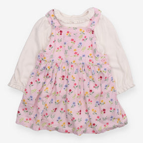 Outfit pinafore pink cord floral with white long s