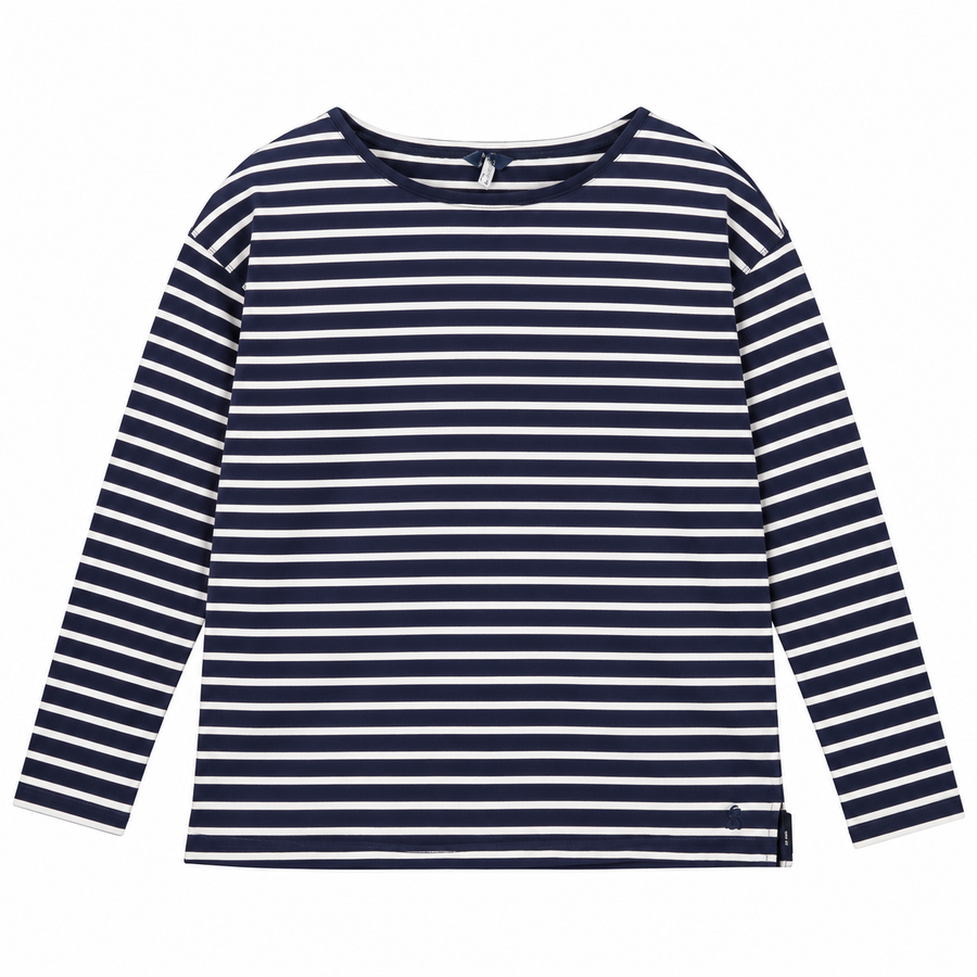 Navy White Striped Long Sleeve Cotton Top Marina S