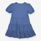 Blue Jersey Seersucker Tiered Mini Dress