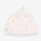 Baby hat white embroidered flowers