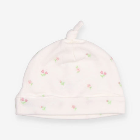 Baby hat white embroidered flowers