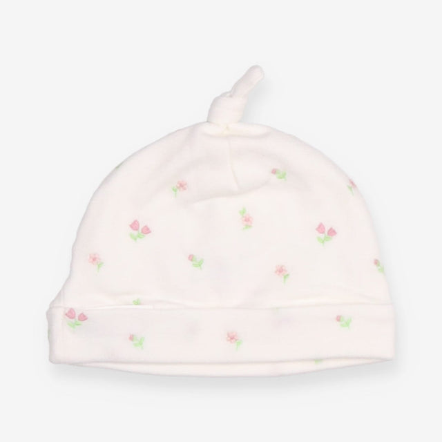 Baby hat white embroidered flowers