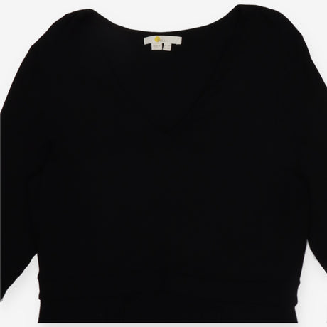 Black Jersey Midi Dress V Neck 3/4 Sleeve