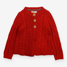Cardigan Cable Knit Red with Brown Buttons