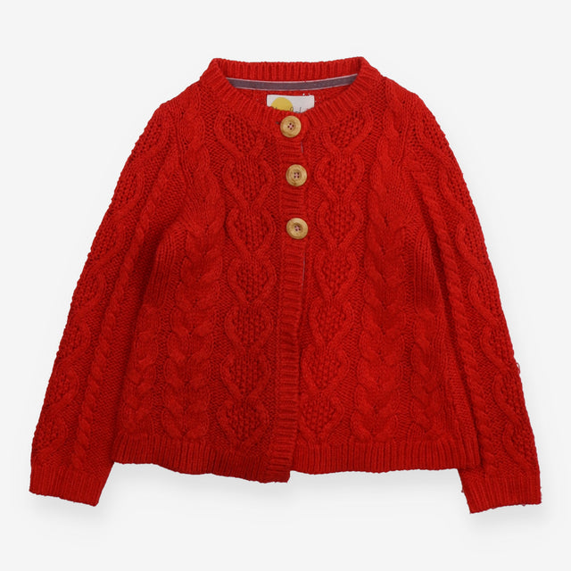 Cardigan Cable Knit Red with Brown Buttons