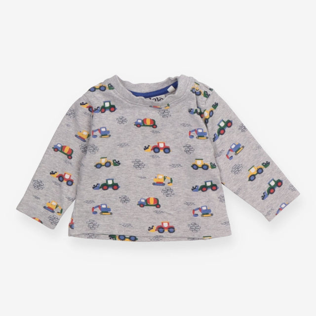 Long sleeve grey construction vehicles t-shirt