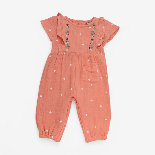 Woven Romper Peach with Strawberries