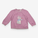 Pink knit jumper with mouse and scallop edging
