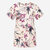 Ivory Mix Purple Orchid Floral Short Sleeve Stretc