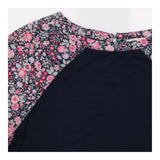 Top Black Pink Floral Print Short Sleeve Crew Neck