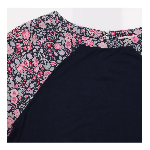 Top Black Pink Floral Print Short Sleeve Crew Neck