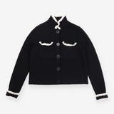 Cardigan Jacket Black Merino Wool Crochet Trim
