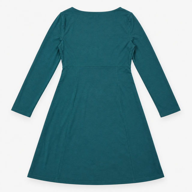 Dress Dark Teal Bamboo Blend Wrap V-Neck Long Slee