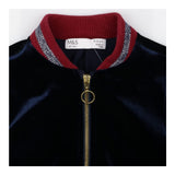 Navy velour jacket with burgundy collar