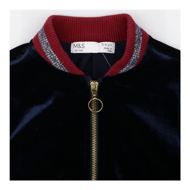 Navy velour jacket with burgundy collar