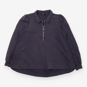 Sweater Navy Blue Collared Half Zip Button Detail 