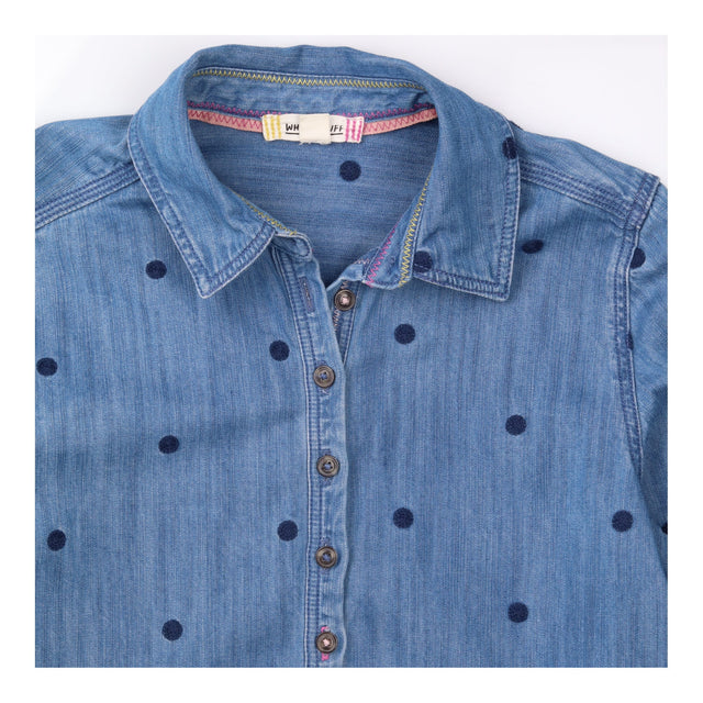 Mid Blue Embroidered Polka Dot Denim Tunic