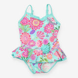 Swimsuit green bright large flowers