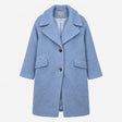 Boucle coat pale blue textured longline button fro