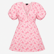 White and Pink Embroidered Floral Puff Sleeve Mini