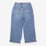 Cropped Jeans Blue Denim Scalloped Pocket Wide Leg