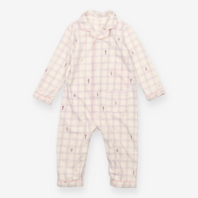 Sleepsuit Purple Checked with Mushrooms