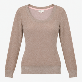 Metallic Scoop Neck Fine Knit Jumper Champagne