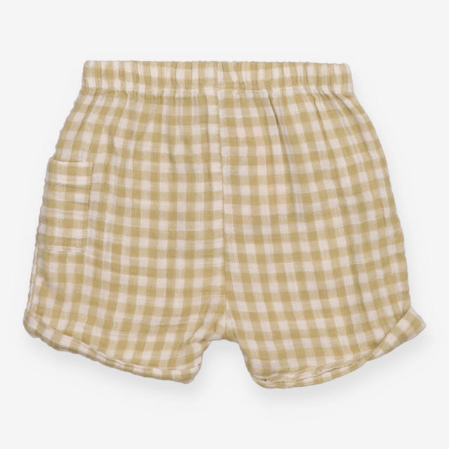 Shorts green white check muslin