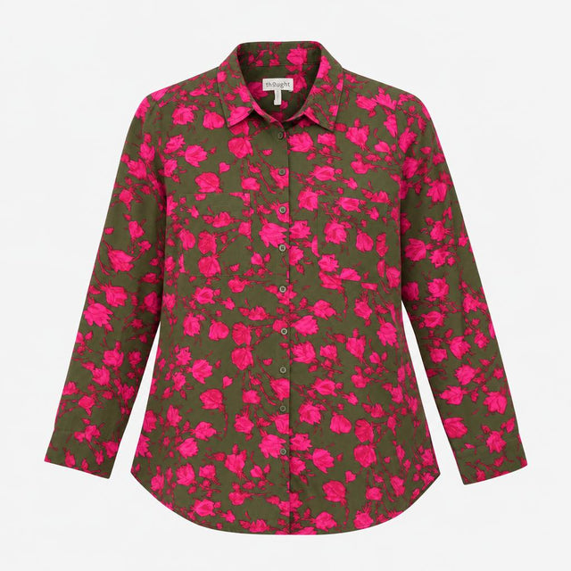 Shirt Long Sleeve Floral Green Pink
