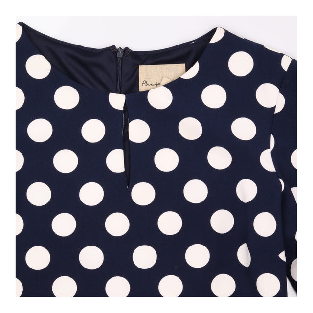 Dress Navy Ivory Polka Dot Fitted Occasion