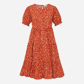 Maternity&Nursing Dress Tiered Midi Rust Animal Pr