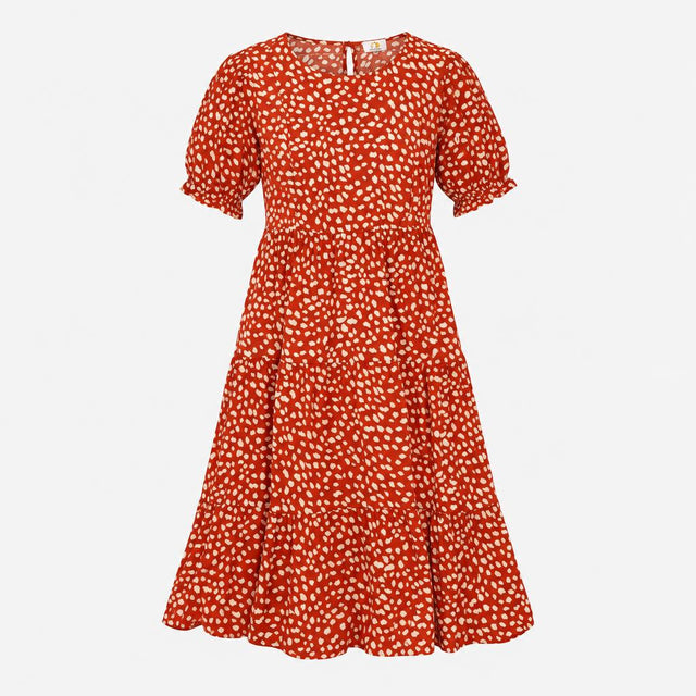 Maternity&Nursing Dress Tiered Midi Rust Animal Pr