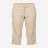 Beige Cropped Chino Trousers with Button Hem Detai