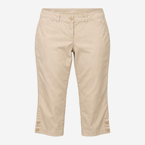 Beige Cropped Chino Trousers with Button Hem Detai