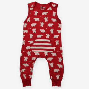 Jersey Romper Red Cheeky Bear Print