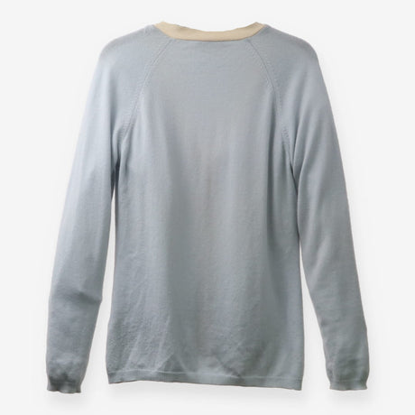 Loro Piana Baby Blue Cashmere Cardigan Cream Trim 