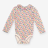 Bodysuit Long Sleeve Collared Cream Floral
