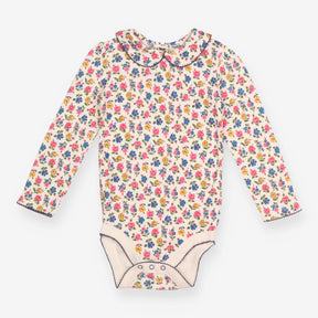 Bodysuit Long Sleeve Collared Cream Floral